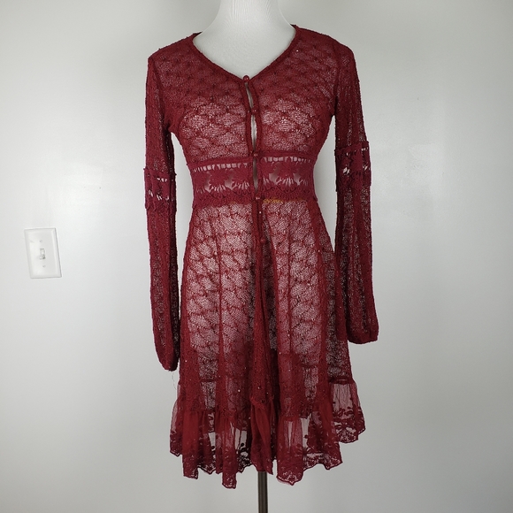 Areve Sweaters - A'reve lace cardigan kimono maroon burgundy floral